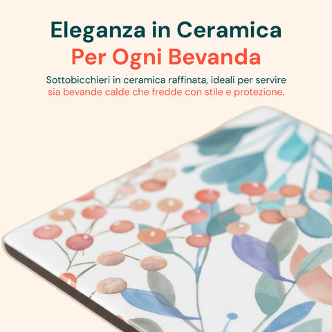 Sottobicchieri Floreali in Ceramica – Set 4 per Bevande Calde e Fredde