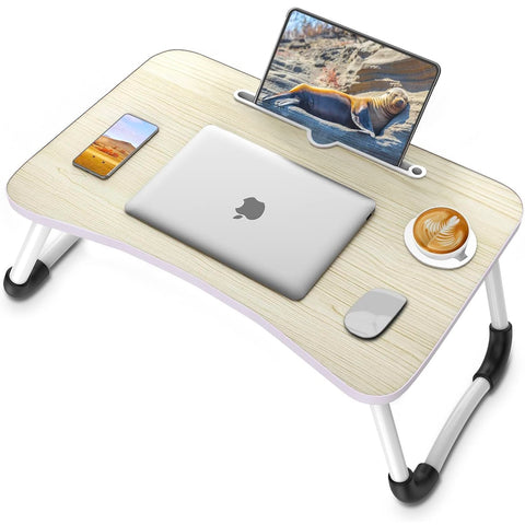 Avilia Tavolino Pieghevole Salvaspazio con Porta Bicchiere e Leggio per Tablet in Legno 60x40cm Bianco Ean 8056819050684