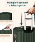 Set 3 Trolley Con Manico Telescopico E Ruote 56/66/76cm Verde
