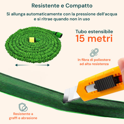 Mahuka Tubo Estensibile Da Giardino 15m Con Pistola Con 7 Regolazioni E Dispenser