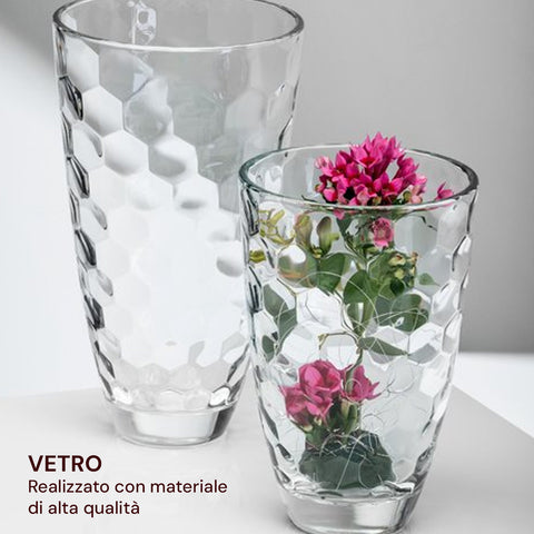 Vaso in Vetro Trasparente 30 cm con Design Nido d'Ape per Casa e Arredamento Ean-8025358206111