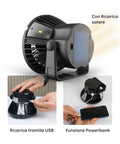 Wintem Ventilatore da Esterno Absolute 4W con Pannello Solare Batteria 25h, 4 LED, Gancio, Ricaricabile USB e con Funzione Powerbank Ean-8052286431759