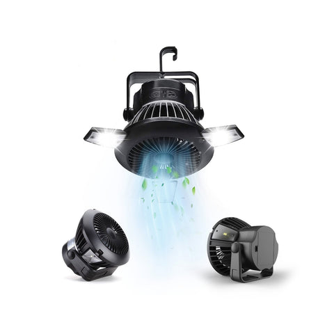 Ventilatore Portatile con Pannello Solare, 4 LED, Gancio e 4 Velocità