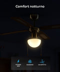 Ventilatore da Soffitto 60w con 4 Pale in Legno, 3 Velocità e Luci Integrate