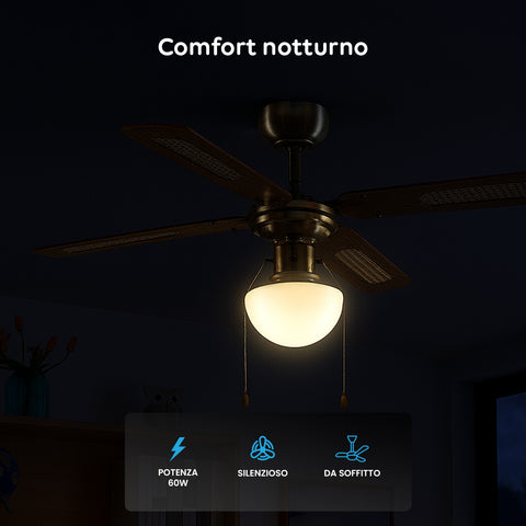 Ventilatore per comfort notturno con potenza 60W silenzioso da soffitto, illuminazione calda perfetta per la notte