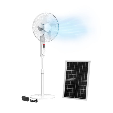 Ventilatore a piantana con pannello solare e batteria ricaricabile, 3 velocità 7W per uso ecosostenibile interno ed esterno