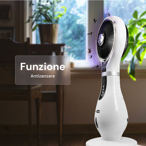 Ventilatore Nebulizzatore a Colonna con 3 Velocità, Telecomando e Serbatoio 2,3L Funzione Antizanzare Ionizzante Bianco -DCG-Ean-8054890610421