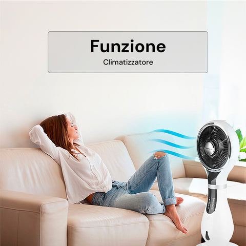 Ventilatore Nebulizzatore a Colonna con 3 Velocità, Telecomando e Serbatoio 2,3L Funzione Antizanzare Ionizzante Bianco -DCG-Ean-8054890610421