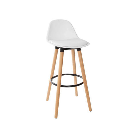 Hocker mit Holzbeinen und weißem Sitz