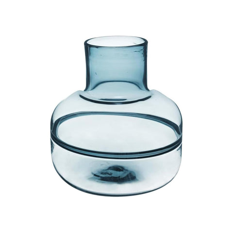 Flache runde Bodenvase aus grauem Glas, H24cm
