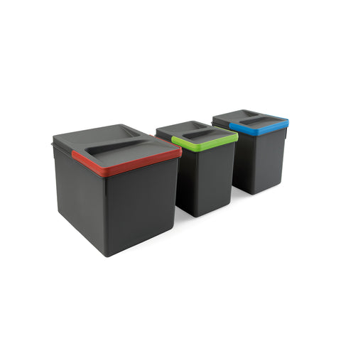 Set mit 3 Mülleimern für die Mülltrennung für Schubladen 21,6cm 6/12l