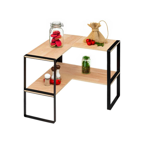 Ripiano Angolare Da Cucina Con 2 Mensole In Bambù 40x35x40cm