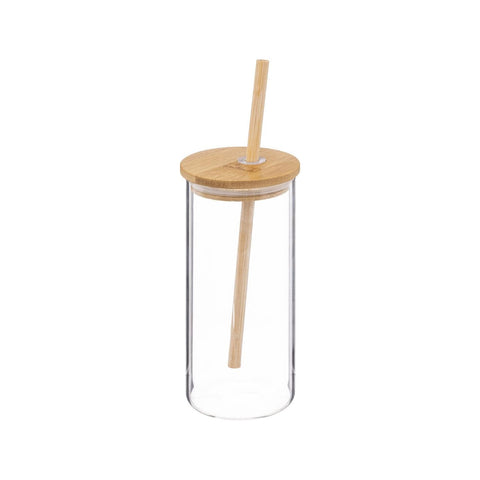 Tasse Palm 40 cl aus Glas und Bambus mit Strohhalm