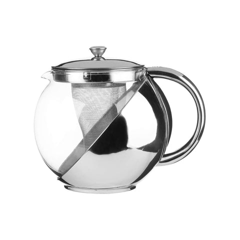 Teekanne aus Glas und Edelstahl mit Teesieb 1,10 L