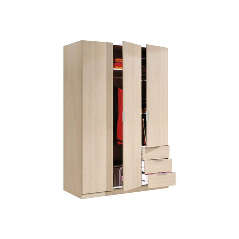 Kleiderschrank 3-türig mit 3 Schubladen 180x121x52cm
