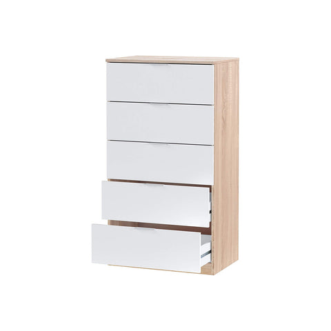 Rollcontainer A, 5 Schubladen, Eiche/Weiß, 60x40x110cm