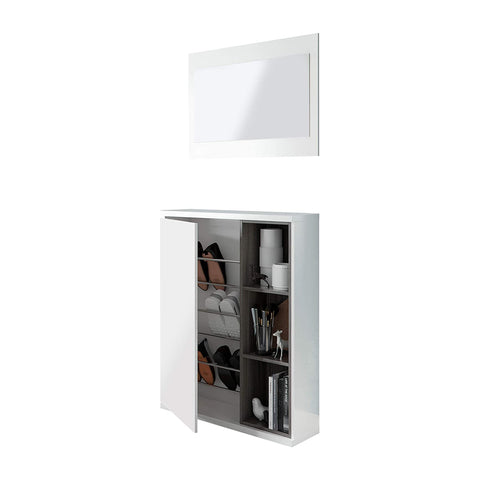 Schuhschrank mit Spiegel, weiß, 79x25x108cm