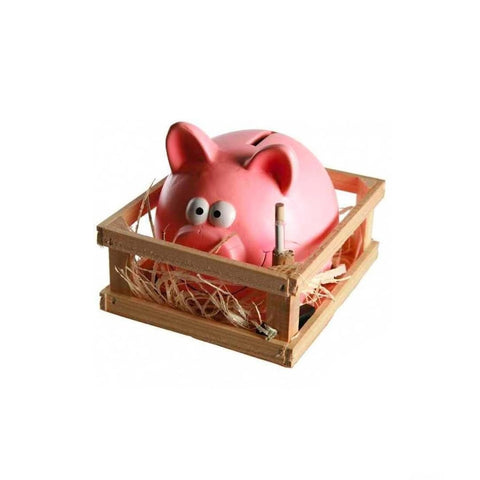 Sparschwein in Schweineform aus Keramik mit Hammer