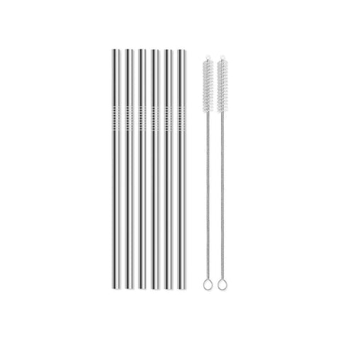 8er-Set Metall-Trinkhalme mit Reinigungsbürste, 23 cm