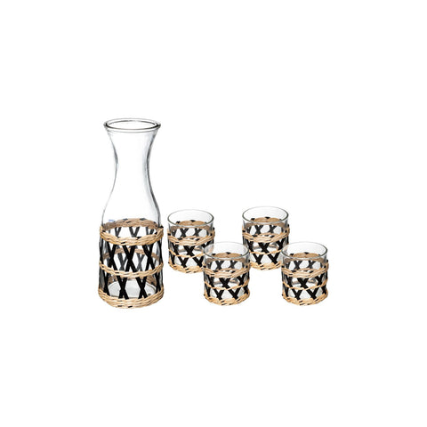 Set Krug und 4 Gläser aus verziertem Glas 1l