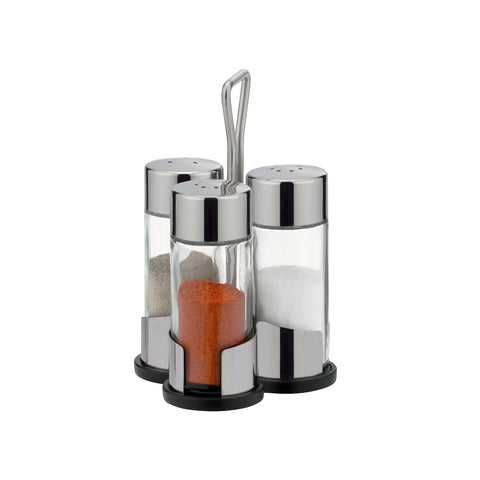 3-in-1-Set mit Ständer aus Glas und Edelstahl