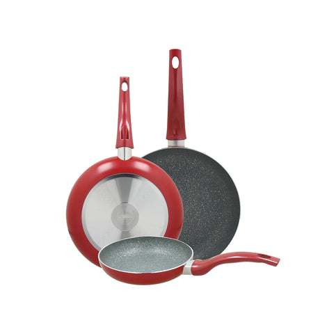 3-teiliges Pfannenset aus rotem Aluminium 20 24 28 cm
