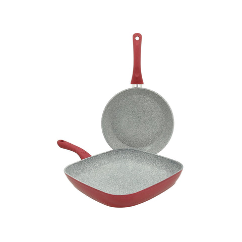 Pfannen- und Grillpfannen-Set aus rotem Aluminium