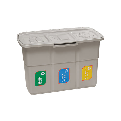 Mülleimer 3 Fächer Mülltrennung 25L Taupe