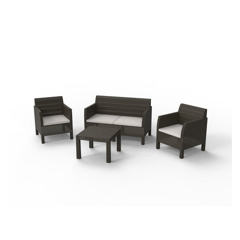 Sofa-Set mit 2 Sesseln und Couchtisch, braun