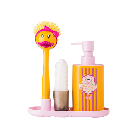 Set mit Spülmittelspender und Küchenbürste Duck