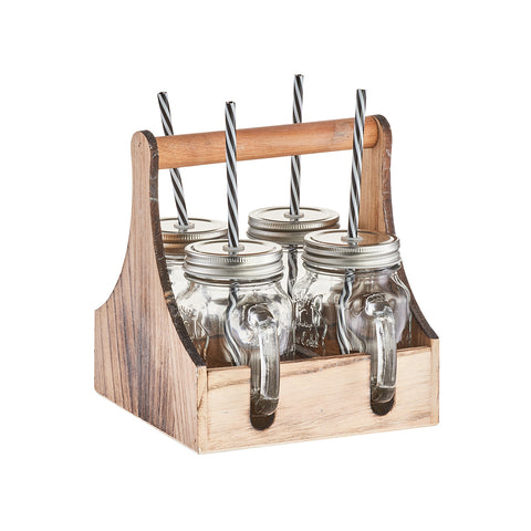 Kassettenkorb, Tablett mit 4 Glasflaschen