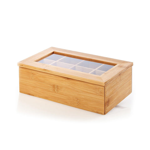 Scatola Portatè in Bambù con 10 Scomparti per Bustine Tè 36x20x9 cm