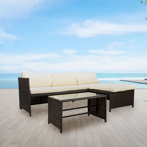 Ecksofa-Set Santorini mit Kissen und Couchtisch mit 5mm Glasplatte