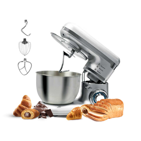Impastatrice 1000W con Ciotola 4,5L in Acciaio Inox, 8 Velocità e 3 Accessori Inclusi Silver Ean-8054890610803